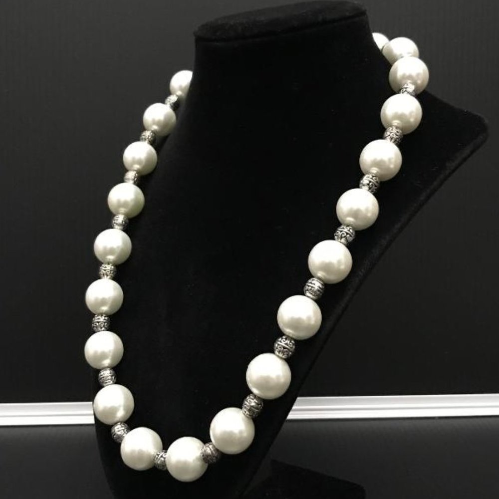 Faux Pearl & Silver-Tone Bead Necklace - Picture 4 of 6